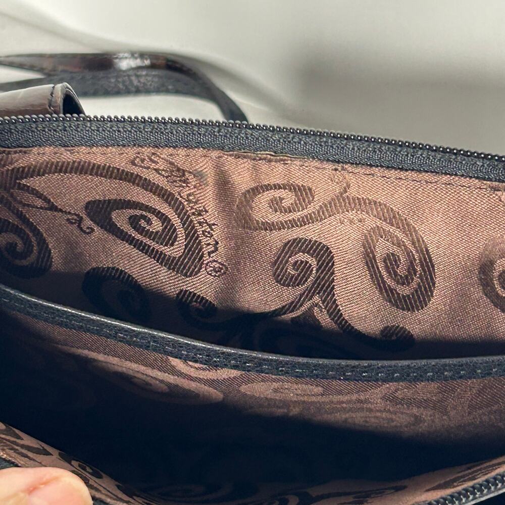 Brighton Black Brown Leather Crossbody Organizer Wallet Purse Croc Embossed - Picture 8 of 11